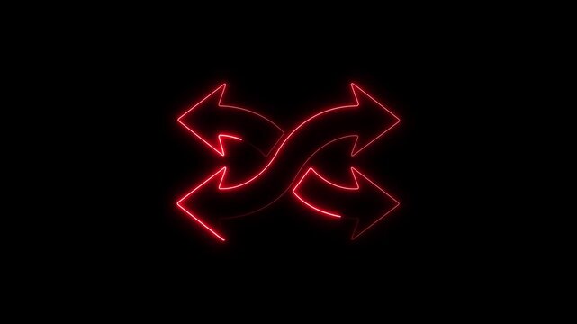 Neon red shuffle animation: glowing directional arrows for ui and media