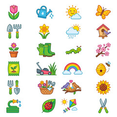 Obraz premium Spring Season Icons Collection - Gardening and Nature Elements