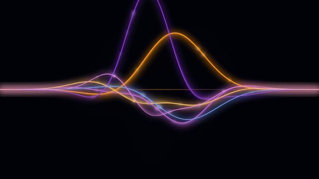 Abstract glowing multi-colored sound wave frequency background animated colorful sine waves representing and audio visualization for music or tech projects