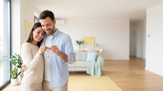 Couple purchasing their first home together in a modern setting