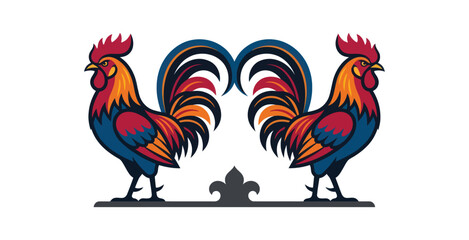 Symmetrical Rooster Pair Vector Illustration © ONE