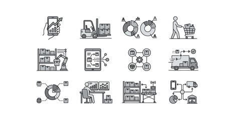 Fototapeta premium Logistics and Supply Chain Management Icon Set