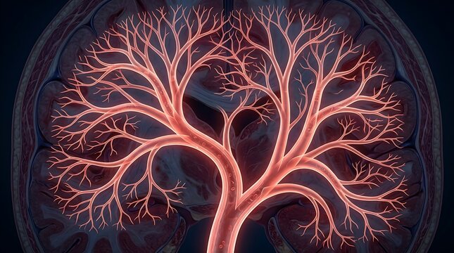 Human brain anatomy with glowing neural tree structure