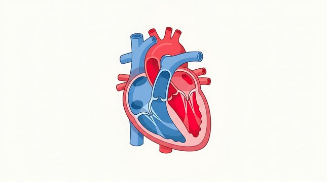 Human heart anatomical cross section with chambers and valves