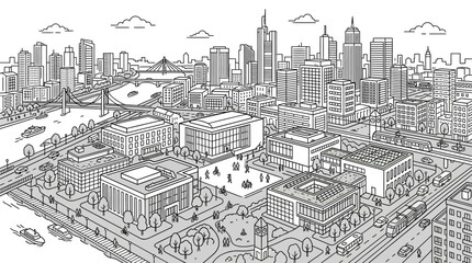 Modern Cityscape Line Art Illustration © Daff