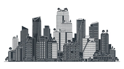 Fototapeta premium Modern City Skyline Outline Vector Illustration