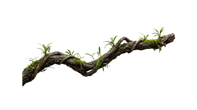 Branch Jungle twisted jungle branch with plant growing isolated on a transparent background Set against a pure solid white background RGB 255 to maximize extraction accuracy ensuring extreme