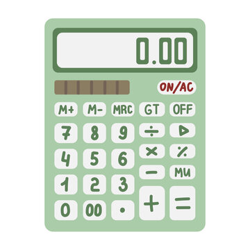 Calculator. Hand drawn vector flat. Mathematical tool for calculations. Study. Office supplies. Stationery. Color illustration.