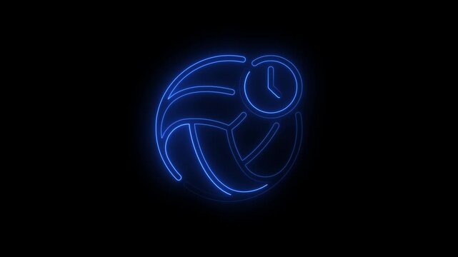 Volleyball Schedule Icon Animation with Clock Neon on Black Background