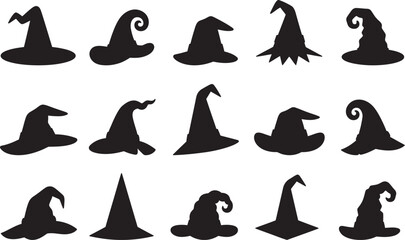Obraz premium Halloween witch hats in black color with halloween, illustration