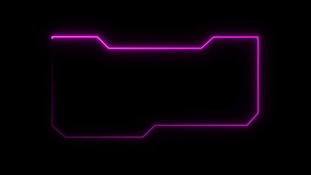 Neon rectangular frame animation with pink outline. Neon rectangular frame digital interface border. Neon rectangular frame technology graphic on black background for design.4k video animation