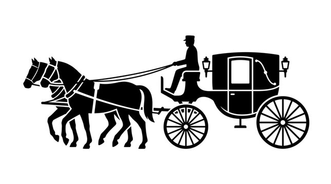 Black silhouette horse drawn carriage ride.