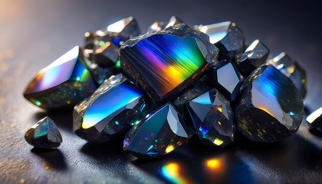 Raw Black Opal Fragments With Iridescence