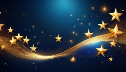 Fototapeta premium Abstract Luxury Golden Stars On Dark Blue Background With Lighting Effect And Spakle Template Premium Award Design