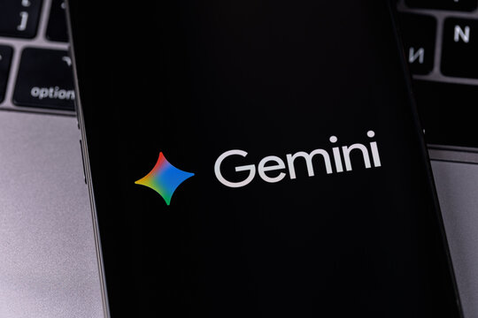 Google Gemini logo mobile app on a screen smartphone iPhone closeup. Gemini is an AI assistant from Google. Batumi, Georgia - June 12, 2026