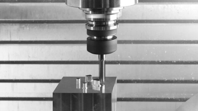 Precision milling and boring tool touches rotating cylindrical part. machine rotates to machine metal part. tech industrial technology background