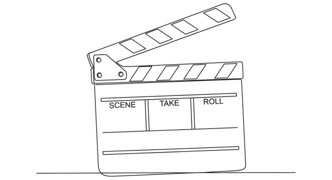 Line art illustration of a clapperboard with scene take and roll labels