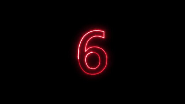 neon text 6 number countdown icon black background