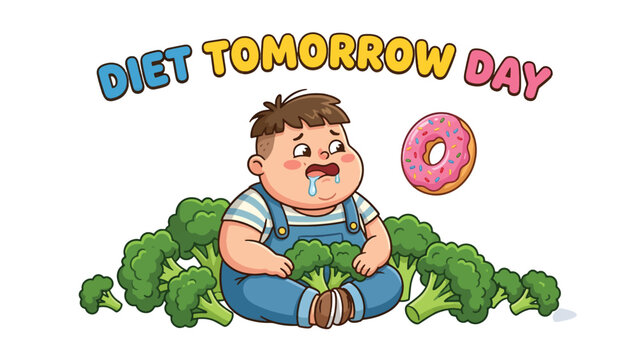 Diet Tomorrow Day Illustration Featuring Hungry Child with Broccoli