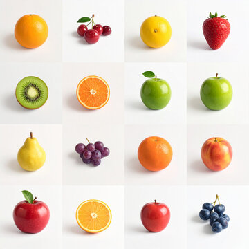 Collection of fresh assorted fruits on white background