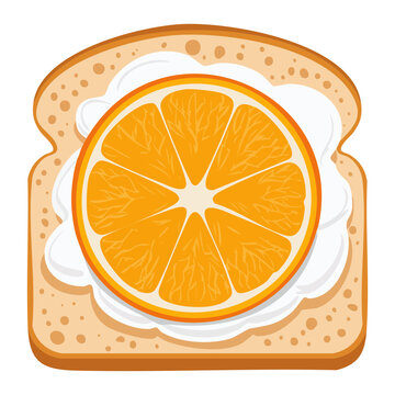 Slice of toasted bread decorated with sweet cream and fresh juicy orange slices graphic - Vector Illustration