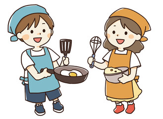 料理を楽しむ子供たちのイラスト