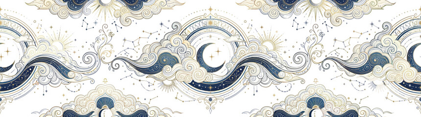 Celestial Pattern with Clouds, Moon, and Stars © hujan
