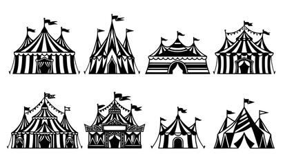 Circus tent big top carnival marquee and festival black white vector design collection © Jahangir