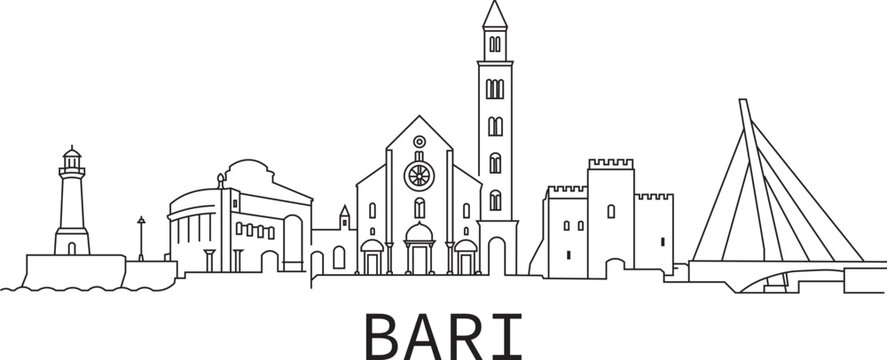 Line art depicts Bari's skyline in elegant simplicity