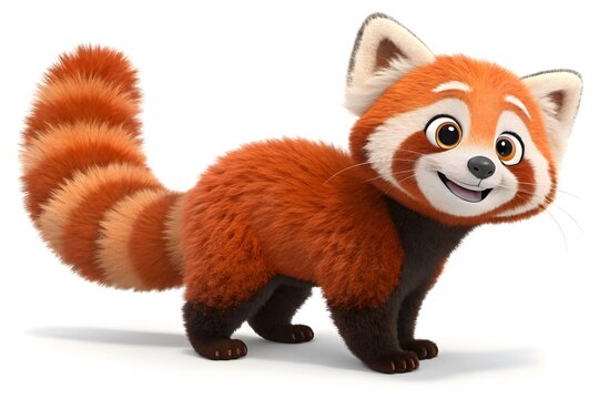 Smiling cartoon red panda standing cheerfully