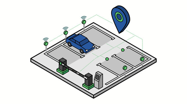 Isometric smart parking system with sensors and location pin