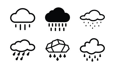 Obraz premium Variety of rain cloud icons in black outline aesthetic.