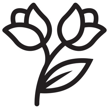 Twin Flower Outline Vector Icon, Minimal Floral Line Art Illustration, Botanical Double Flower Outline Design, Editable Floral Line Drawing Vector, Nature Flower Outline Icon