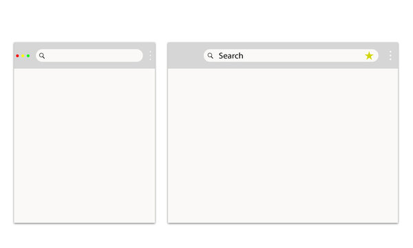 Modern Blank Web Browser Window Mockup Set with Search Bar Isolated on Transparent Background, Empty Internet Browser Screen Template for Website UI Design