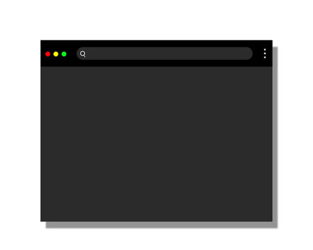 Modern Dark Mode Web Browser Window Mockup with Blank Search Bar Isolated on Transparent Background, Minimal Internet Browser Screen Template for Website UI Design