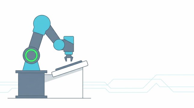 Automated robotic arm blue industrial machine operating control panel on minimalist circuitry background - vector illustration