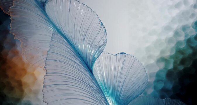 Abstract White translucent leaves texture background with soft light lines macro motion