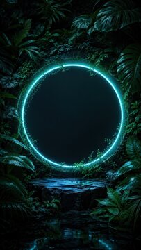 Glowing portal in tropical jungle