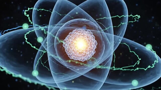 A glowing microscopic atomic structure floating in deep dark space