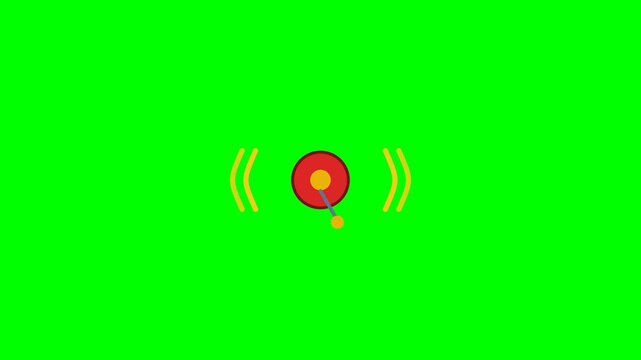 Animated Alarm Bell Icon with Sound Waves on Green Screen Background.