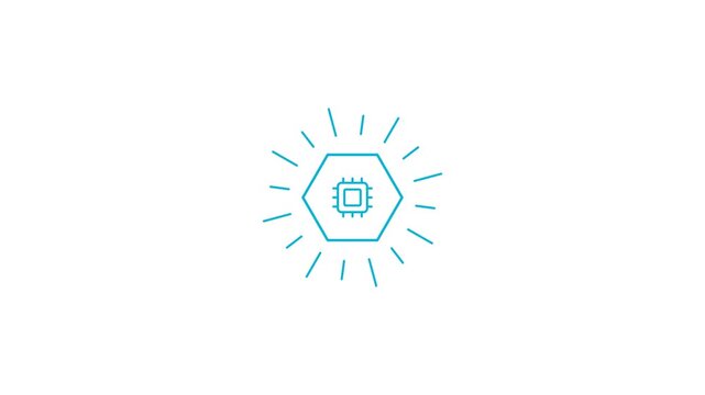 Minimalist Digital Chip Icon Animation with Radiant Light Effect.