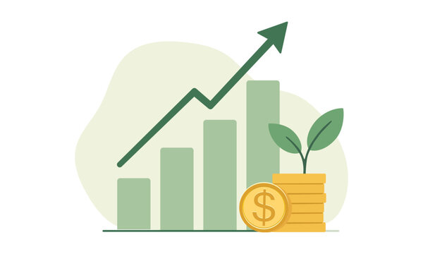 Sustainable Business Growth and Investment Concept with Rising Chart and Coins