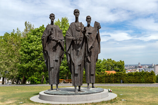 Statue of Saints Cyril, Methodius, and Gorazd by Anton G&aacute;brik in the grounds of Bratislava Castle, Slovakia