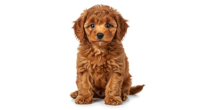 Adorable Red Cavapoo Puppy Sitting Isolated on a White Background