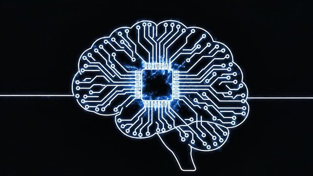 Minimalist white neon outline of human brain