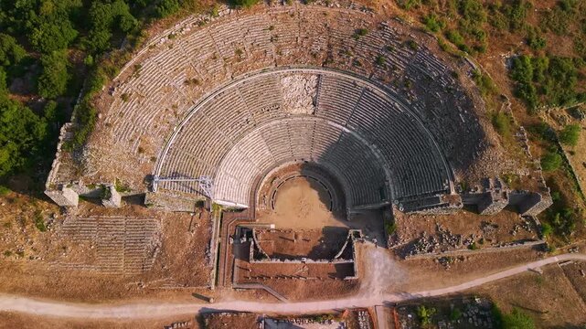 Aerial view of the Archaeological Site of Dodoni Ancient Theater, Epirus, Greece