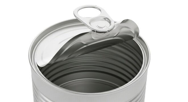 Empty Open Tin Can with Pull Tab Lid Isolated on White Background - 3D Render