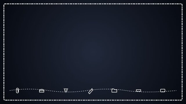 Minimalist Dark Chalkboard Background with Hand Drawn Desktop Icons and Dotted Border.