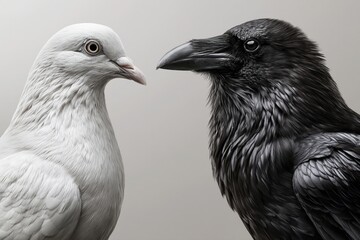 Obraz premium Contrast of light and dark birds facing each other