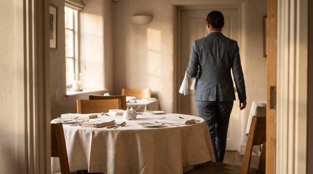 Restored dining room awaits guests after discreet table service